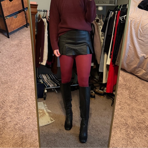 Dresses & Skirts - Black Faux Leather Mini Skort with slits